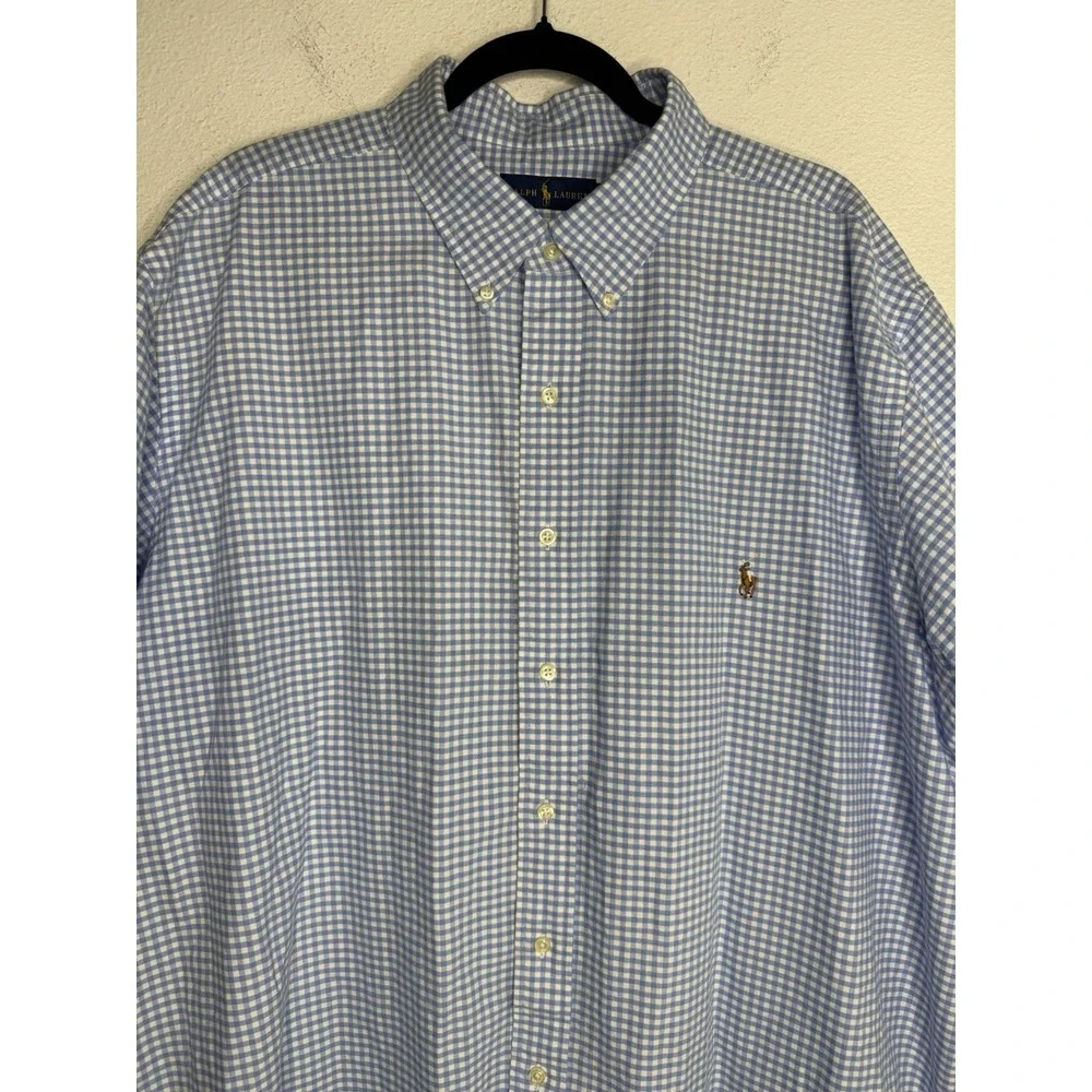 Ralph Lauren Shirt Adult 2XB Blue Gingham Classic Heavy Cotton Preppy